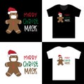 Merry Quarantine Christmas and Happy New Year. Gingerbread wear mask and Chimney Gnomes lettering quoteÃÂ design. For t-shirt,